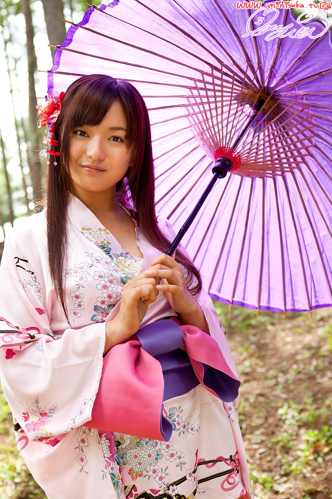 Mayumi Yamanaka Japanese Cute Idol Sexy Purple Kimono Robe In The Forest Part 1 Photo ~ Jav