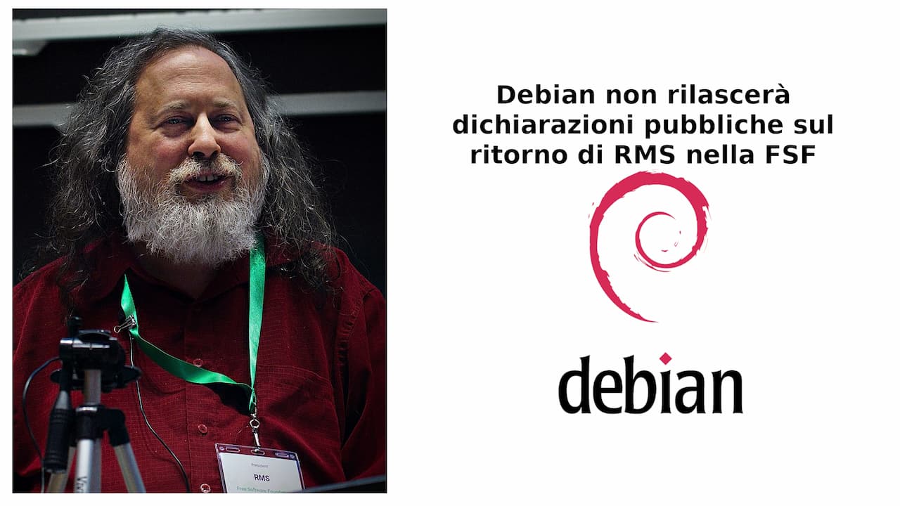 Debian non rilascerà dichiarazioni pubbliche sul ritorno di RMS nella FSF