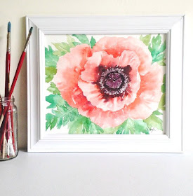 Coral Poppy Painting in Watercolor