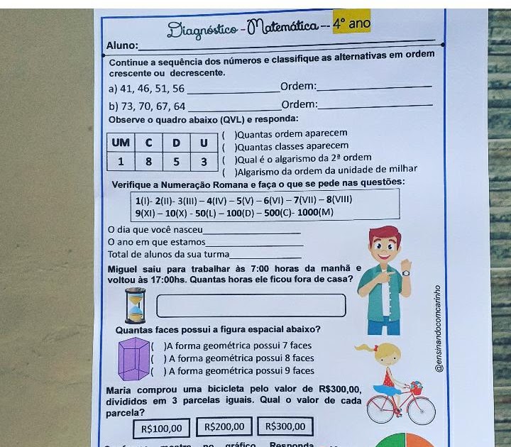 Avaliação Diagnóstica para o 4º Ano de Matemática