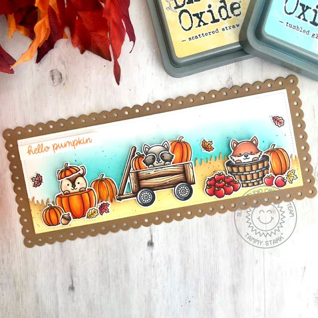 Sunny Studio Stamps: Fall Friends Slimline Dies Fall Themed Card by Tammy Stark