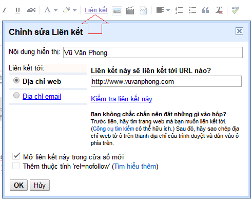 Chèn liên kết trong Blogger