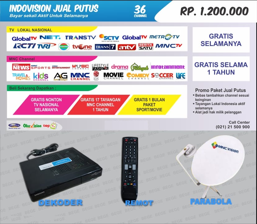 MNC VISION INDOVISION TAMPA BAYAR BULANAN JUAL PUTUS - INDOVISION