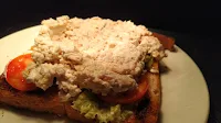 Mayo chicken mixture over lettuce tomato on toasted Bread Food Recipe Dinner ideas