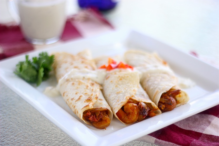 Blessings From My Kitchen Savory crepes with spicy shrimp and white sauce