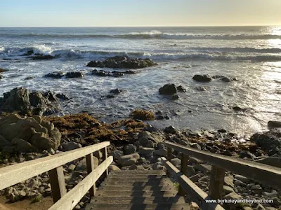 stairs to ocean from Moonstone Beach boardwalk in Cambria, California