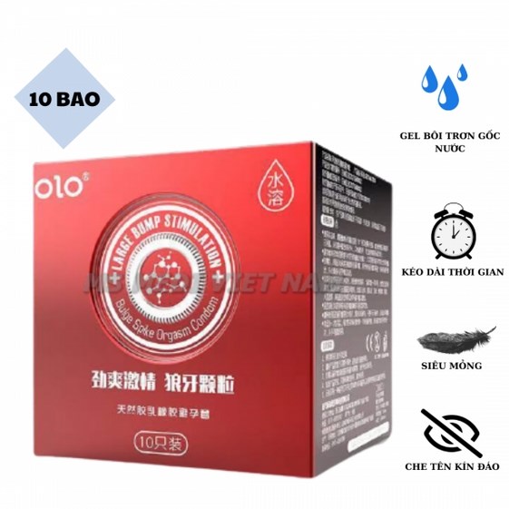 [HỘP] BAO CAO SU OLO SIÊU MỎNG 0.01MM, SIÊU DẪN NHIỆT, GAI NỔI ĐẶC BIỆT, NHIỀU GEL GỐC NƯỚC KÉO DÀI THỜI GIAN – 10 CÁI/HỘP