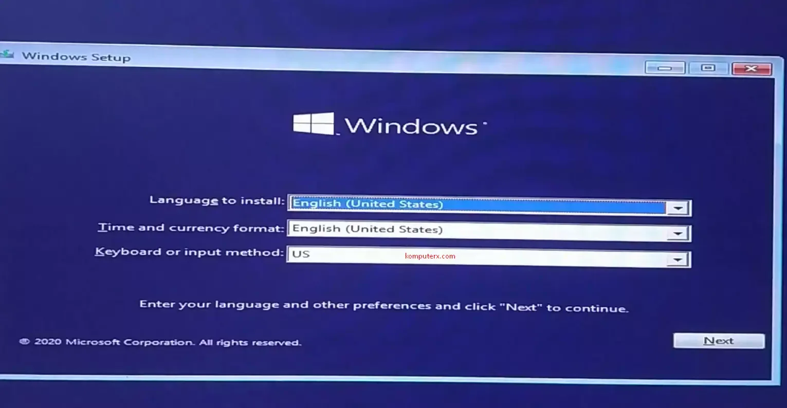 booting ke menu instalasi windows