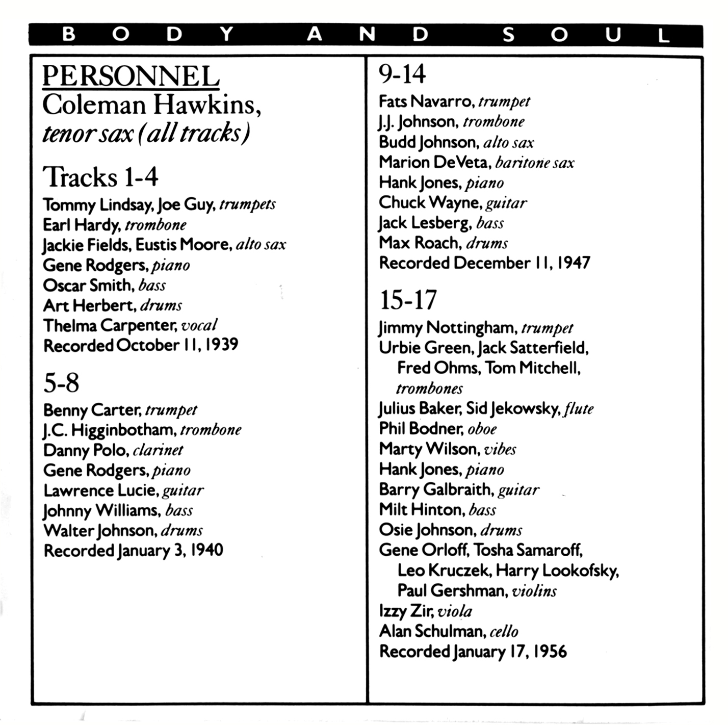Coleman Hawkins Body & Soul (1956)