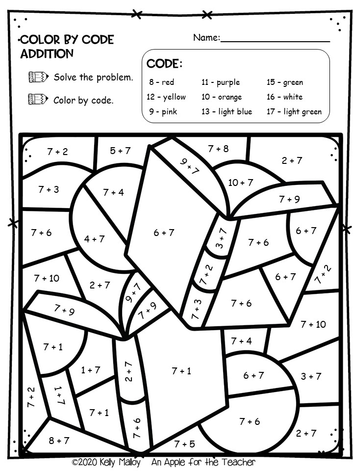 An Apple For The Teacher: Back to School Color by Number Worksheets