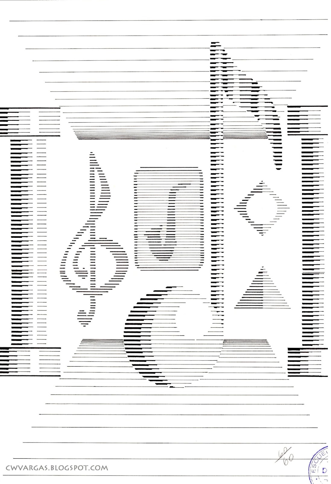 Entre curvas..., lineas, color y movimiento: Cristo con lineas paralelas