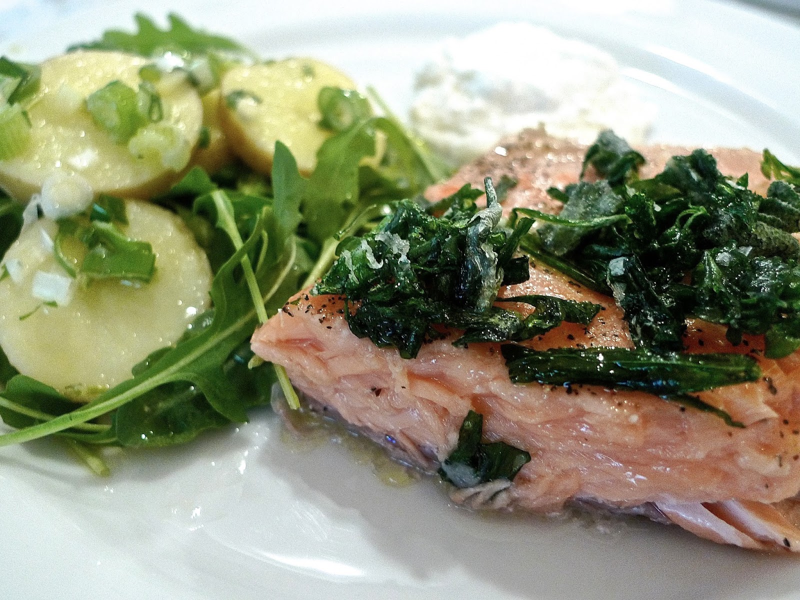 siriously delicious Salmon with Potato Salad & Horseradish Yogurt