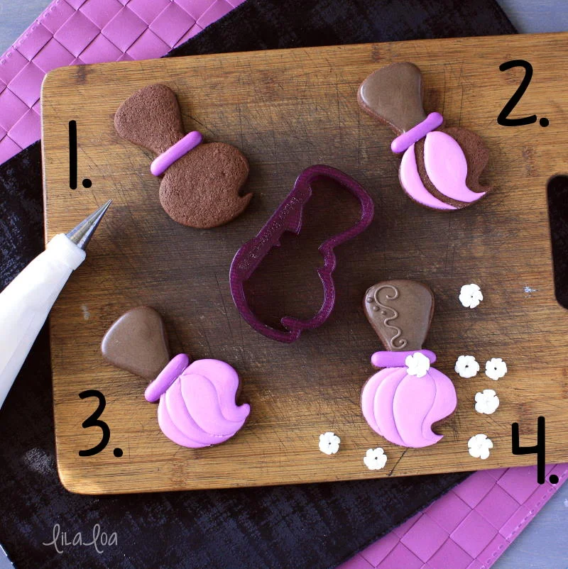 Step by step cookie decorating tutorial for witch broom sugar cookies