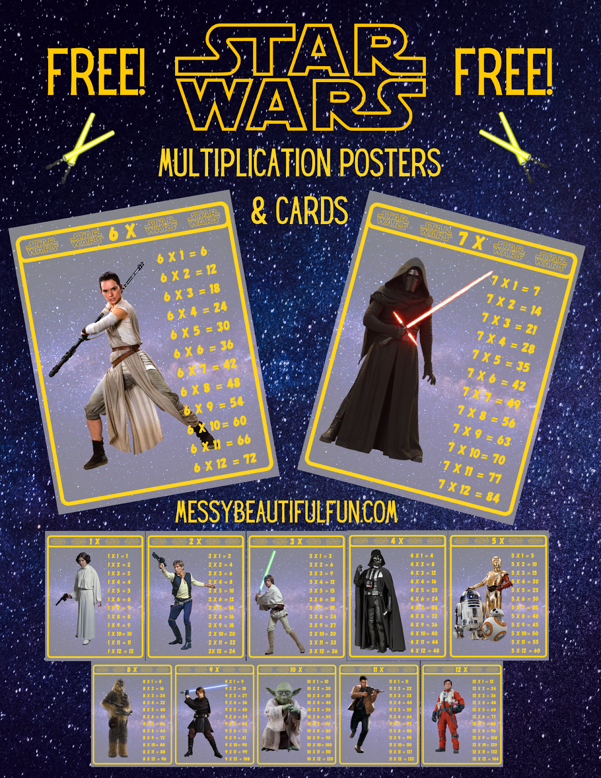 Messy Beautiful Fun Free Star Wars Printable Multiplication Posters For Fun Math Practice