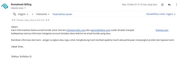 Perubahan Email Kontak Rumahweb Perubahan Email Kontak Rumahweb
