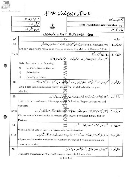 aiou-ma-special-education-code-835-old-papers