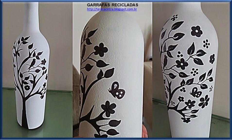 garrafas; decoração, reciclagem, pintura em garrafas; reaproveitamento; artes; reciclagem de garrafas; faça você mesmo; pintura em garrafa; garrafa fofa; artes com garrafas; pintura preto e branco; lixo é luxo