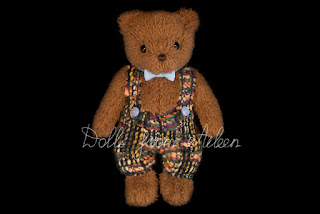 OOAK artist teddy bear wearing suspenders and bow tie