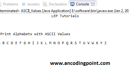 Java Program to Print to Alphabets with ASCII Values - PProgramming