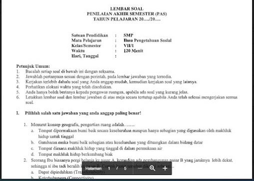 Soal Pas Ilmu Pengetahuan Sosial Ips Kelas 7 Kurikulum 2013 Soal Pelajaran