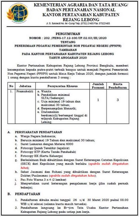 Lowongan pekerjaan kabupaten rejang lebong