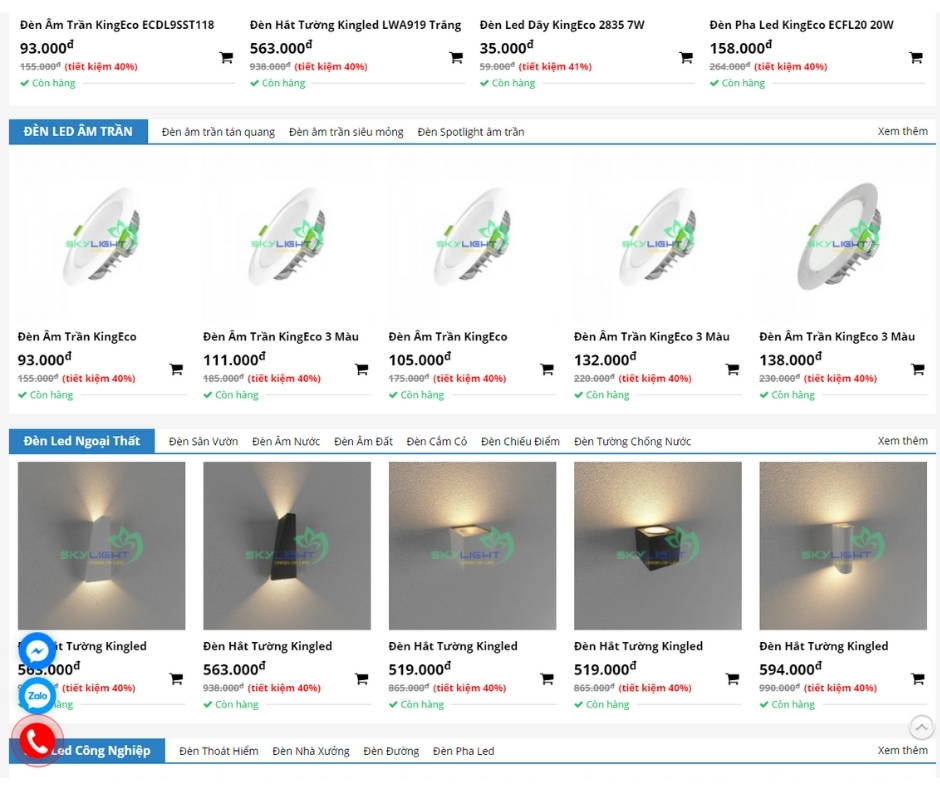 Danh mục sản phẩm -mẫu website bán đèn led-website thiết bị gia dụng