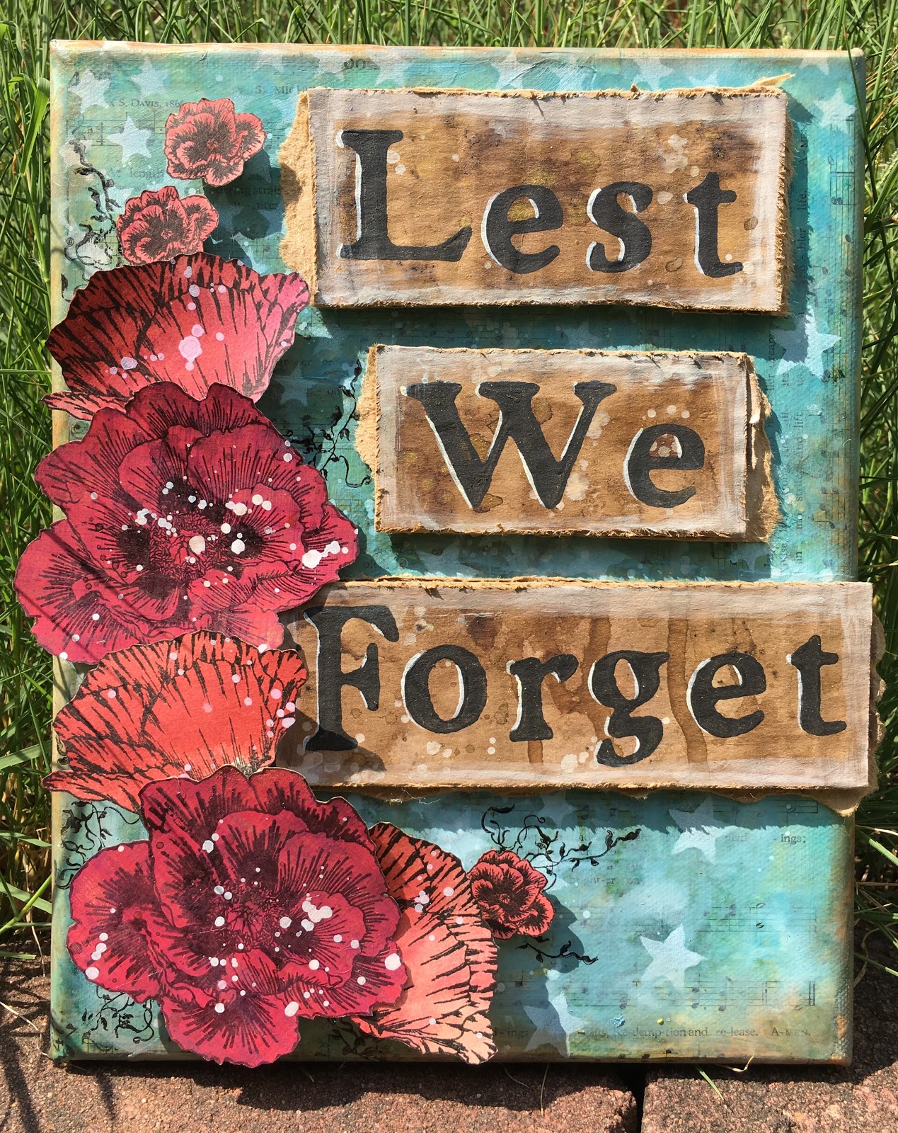 SewPaperPaint Poppies Memorial and Veterans Day Mixed Media Canvas