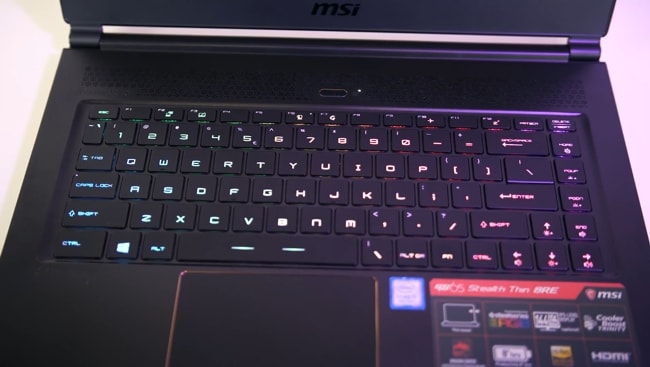 The MSI keyboard is placed well in the center of the laptop's base.