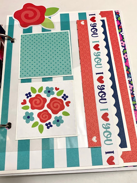 Valentine's Day Scrapbook Album Page with flowers and stripes