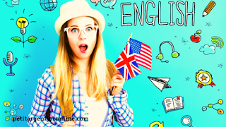 Jeune femme drapeau, apprendre anglais gratuitement, gagner argent en ligne