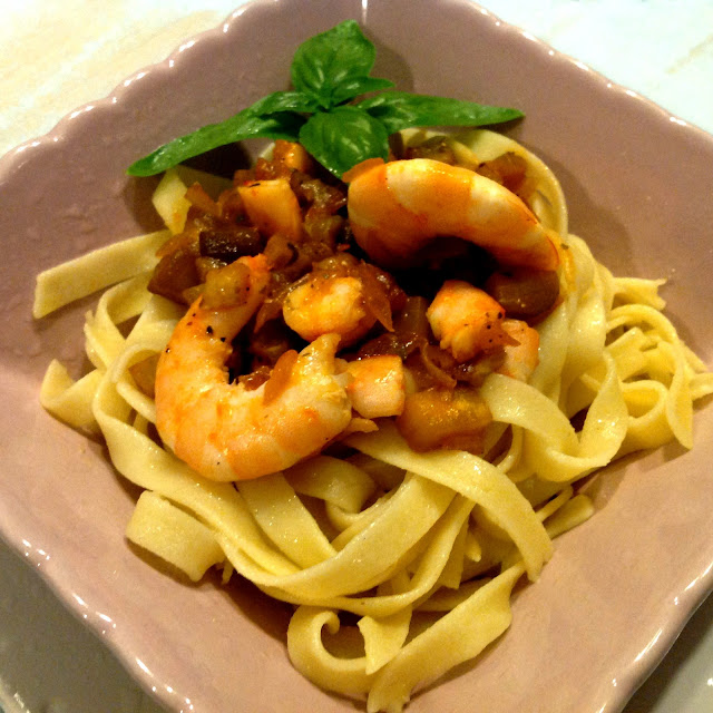 Pasta Con Berenjenas Y Gambas
