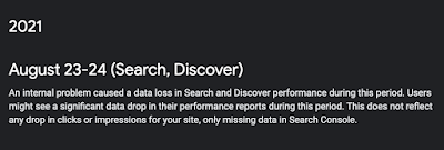 An internal problem caused a data loss in Search and Discover performance during this period