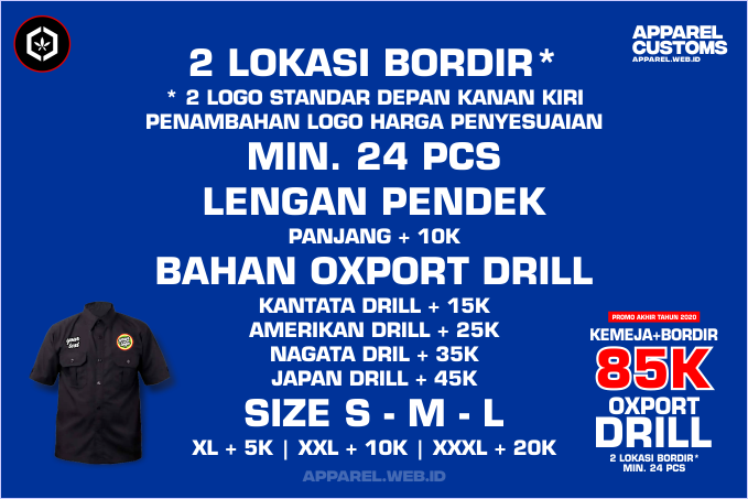 Kemeja Lapangan Plus Bordir Murah 85 Ribu  [ Promo Akhir Tahun ]