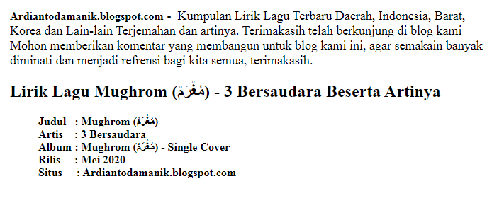 Lirik Lagu Mughrom Beserta Artinya Lirik Lagu Mughrom Beserta Artinya