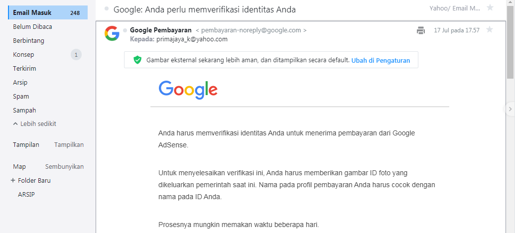 Verifikasi Identitas Account Google AdSense