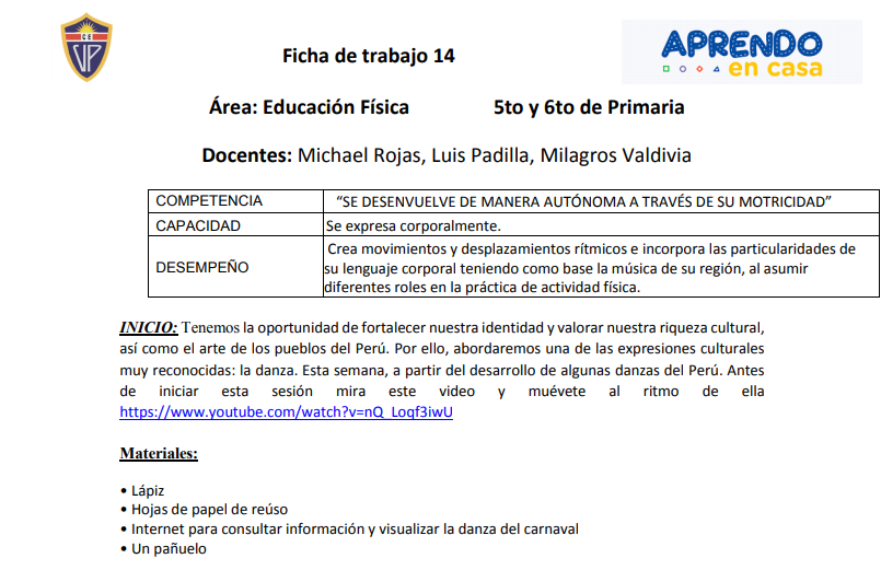SEXTO GRADO FICHA 14 EDUCACIÓN FÍSICA