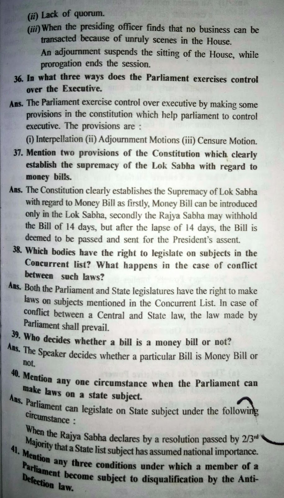The Union Parliament Morning Star Class 10 Civics Answers Chapter 1