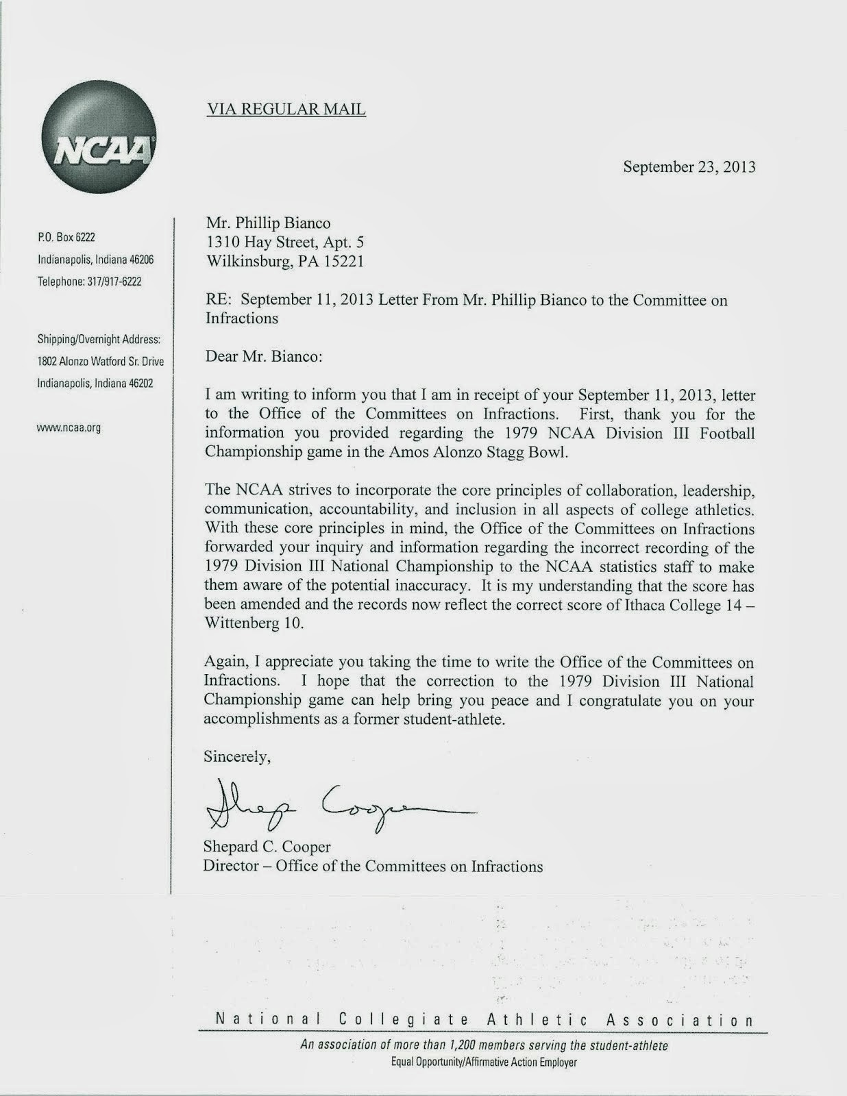 Response from NCAA