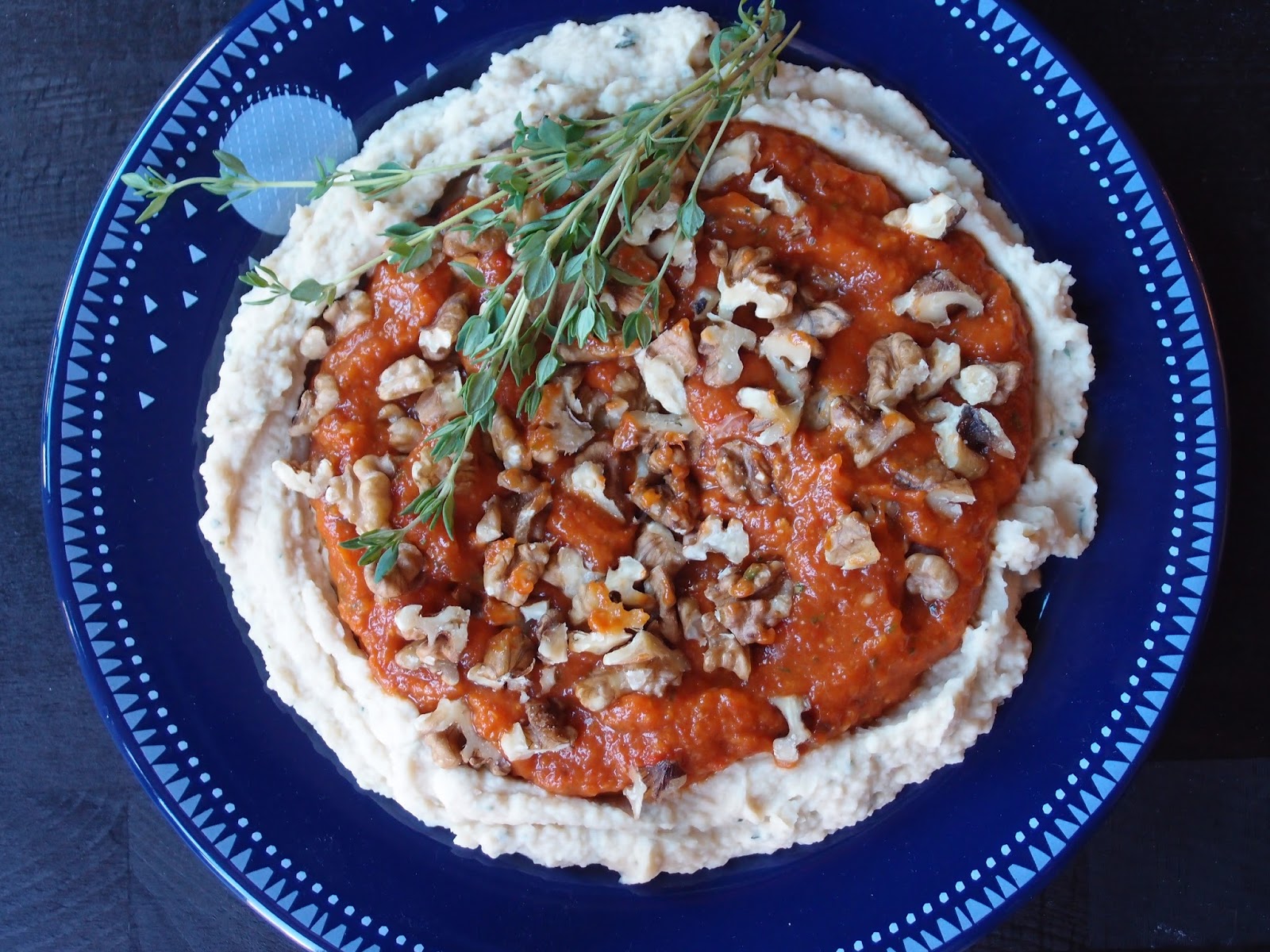 The VegHog Butterbean hummus with red pepper and walnut paste