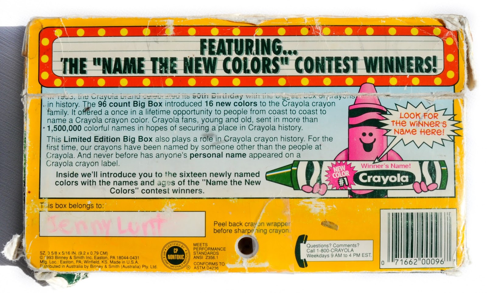 USED Vintage Crayola 96 BIG BOX Limited Edition Name The New Colors 1993