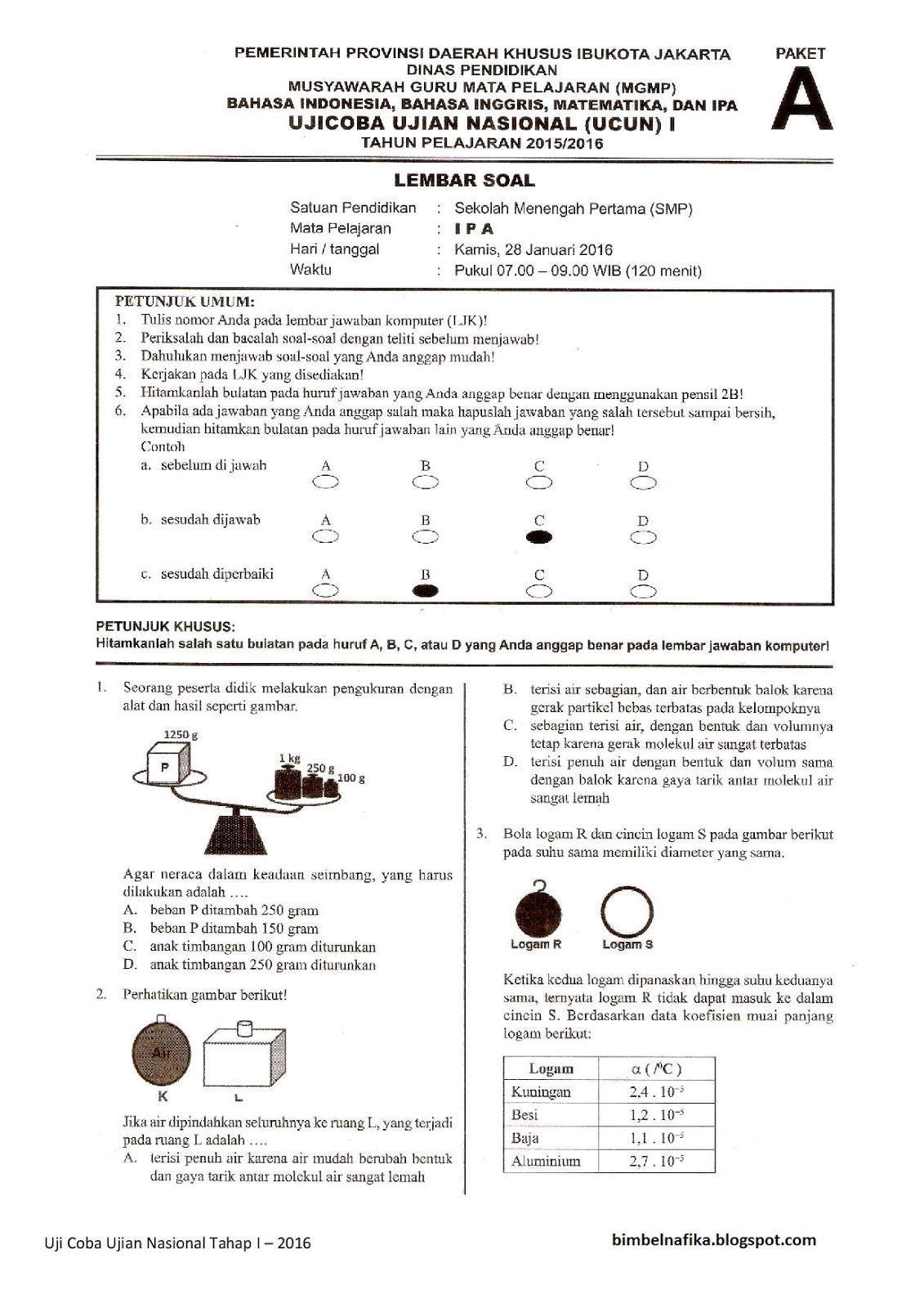 Soal Latihan UCUN 1 IPA Kelas 9 SMP Soal Jawaban