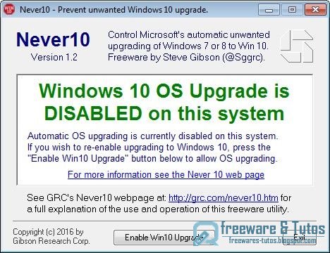 Never 10 : un logiciel portable pour bloquer la mise à jour vers Windows 10