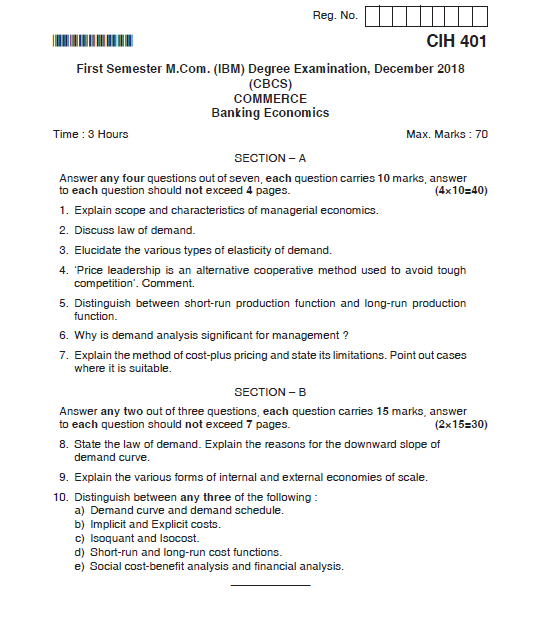 Mangalore University COMMERCE (IBM)(CBCS) First Semester CIH 401