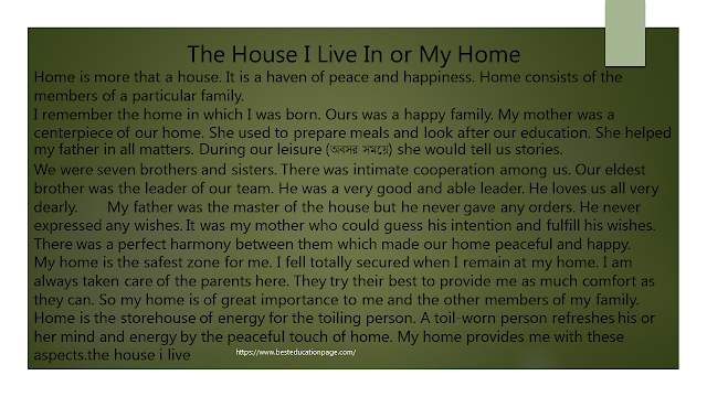 Composition, Essay, paragraph,  The House I Live In or My Home 