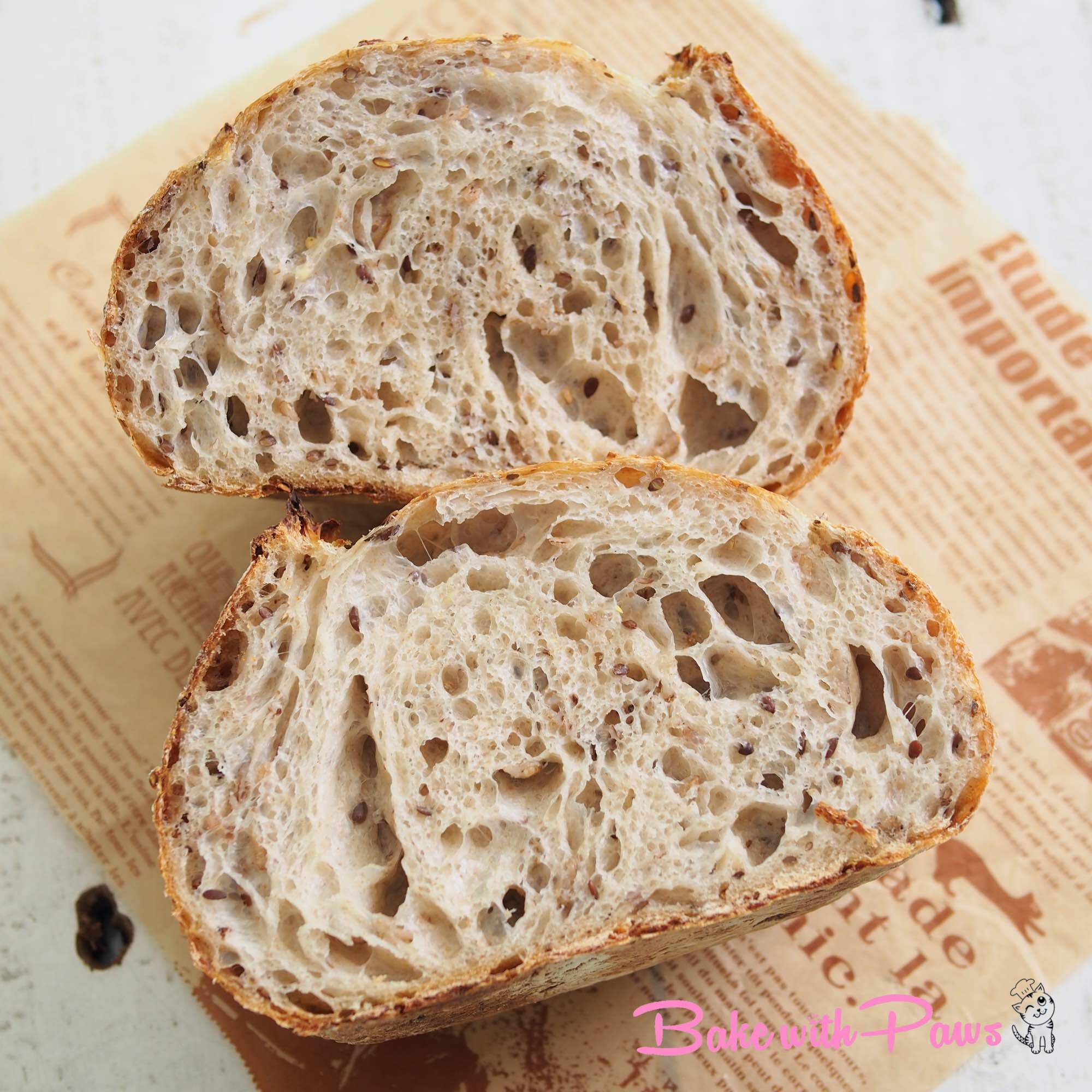 Multigrain Open Crumb Sourdough Bread BAKE WITH PAWS