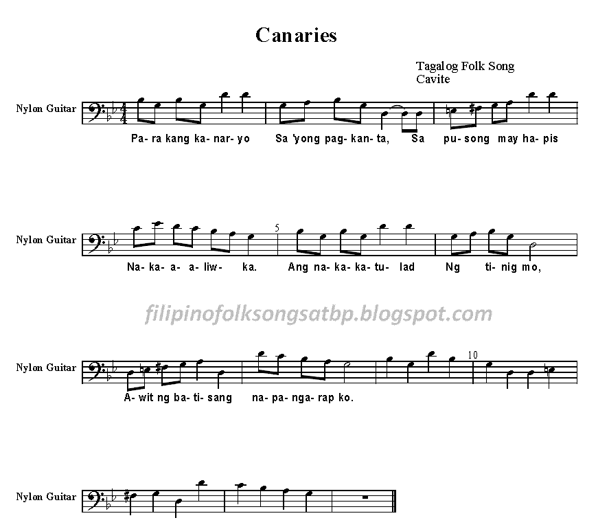Kanaryo Filipino Folk Song of Cavite (Sheet Music and Lyrics)