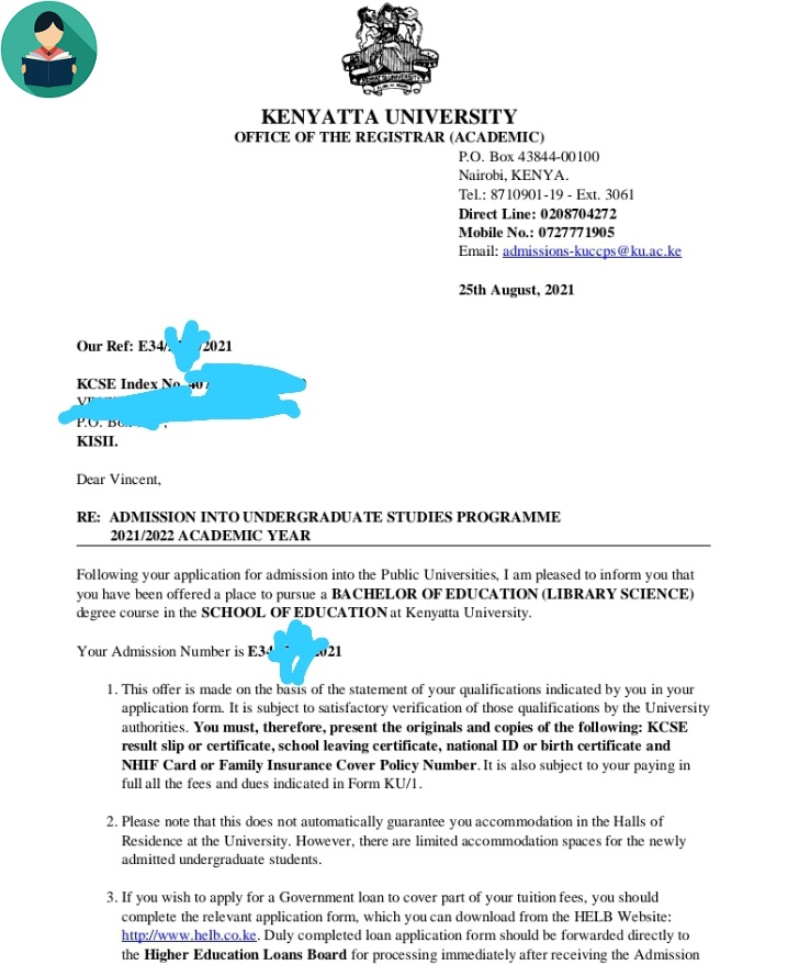 admission letter kuccps