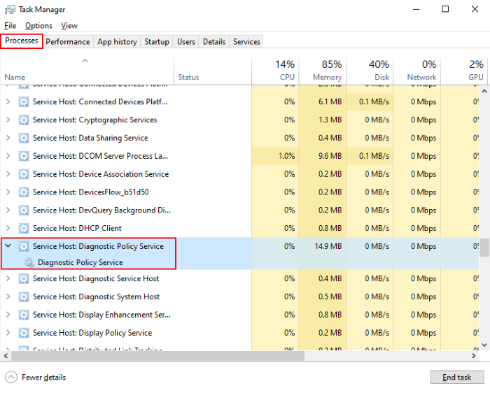 診断ポリシーサービスのディスク使用率が高い1