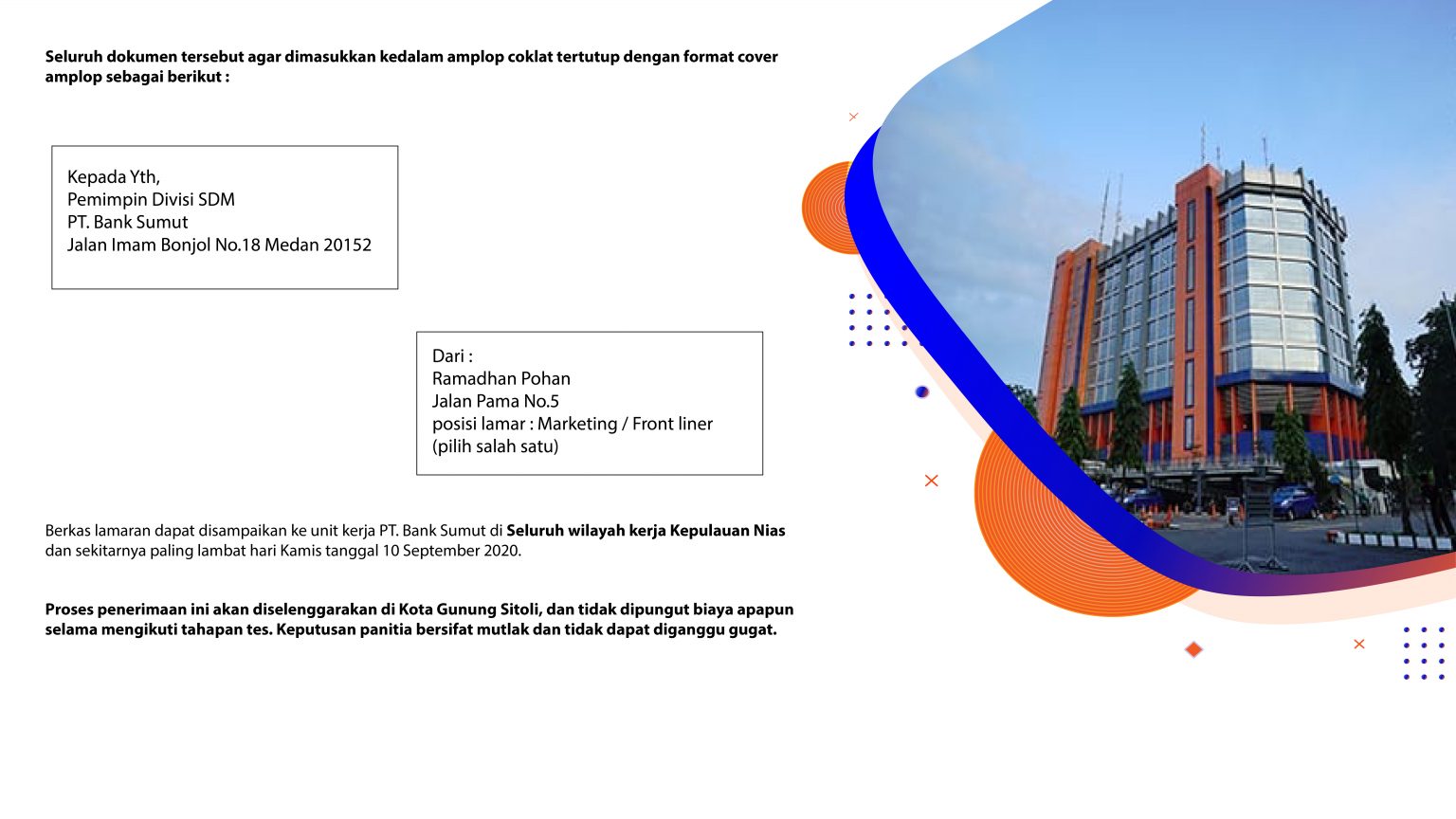 Lowongan Kerja Bank Sumut Tingkat D3 S1 Bulan September 2020