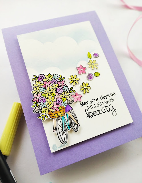 Newton's Nook designs, floral card, Tombow dual brush pens, water colouring, Quillish,  Newton's nook loads of blooms stamp set, cas card, clean and simple card